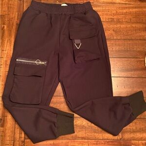 Youth Large Black Cargo Joggers with Zipper Pocket - KATE HEWKO